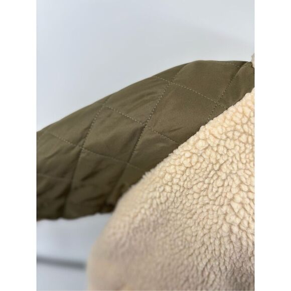 Jacqueline de Yong Green Quilted Cream Fleece Jdyiza Teddy Mix Jacket Size XL - Picture 6 of 11